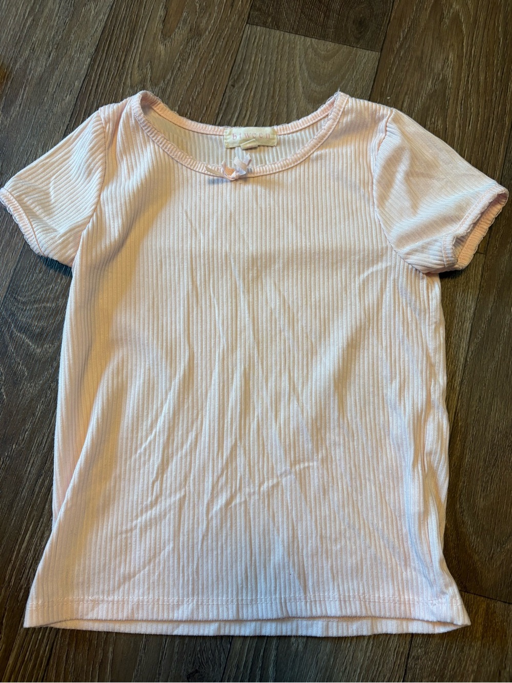 btween Light Pink Ribbed Short Sleeve Tee